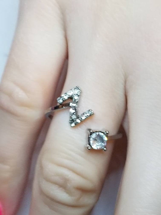 Silver Z initial rhinestone adjustable ring