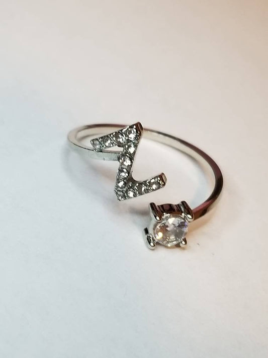 Silver Z initial rhinestone adjustable ring