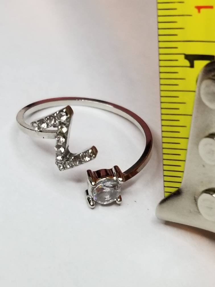 Silver Z initial rhinestone adjustable ring