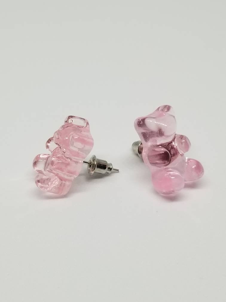 Pink gummy bear candy post stud earrings