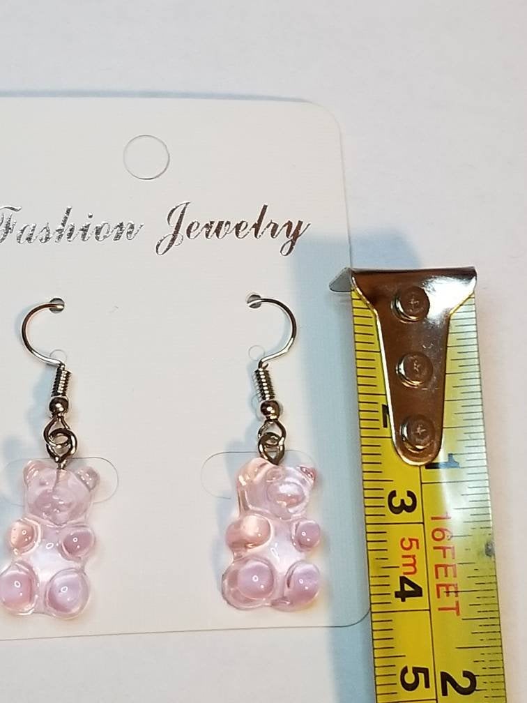 Pink Gummy Bear dangle hook earrings