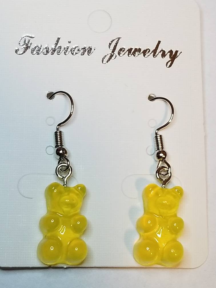 Yellow Gummy Bear dangle hook earrings