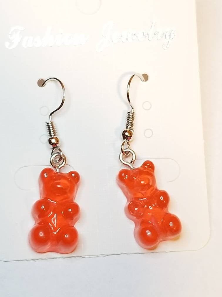 Red Gummy Bear dangle hook earrings