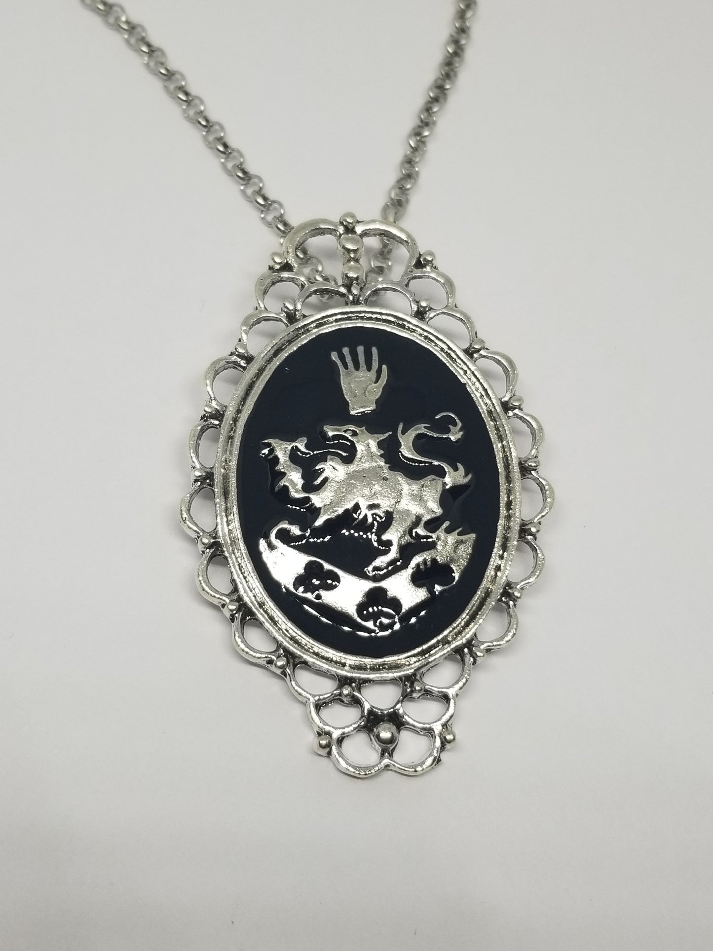 Vampire Diaries inspired black silver pendant necklace