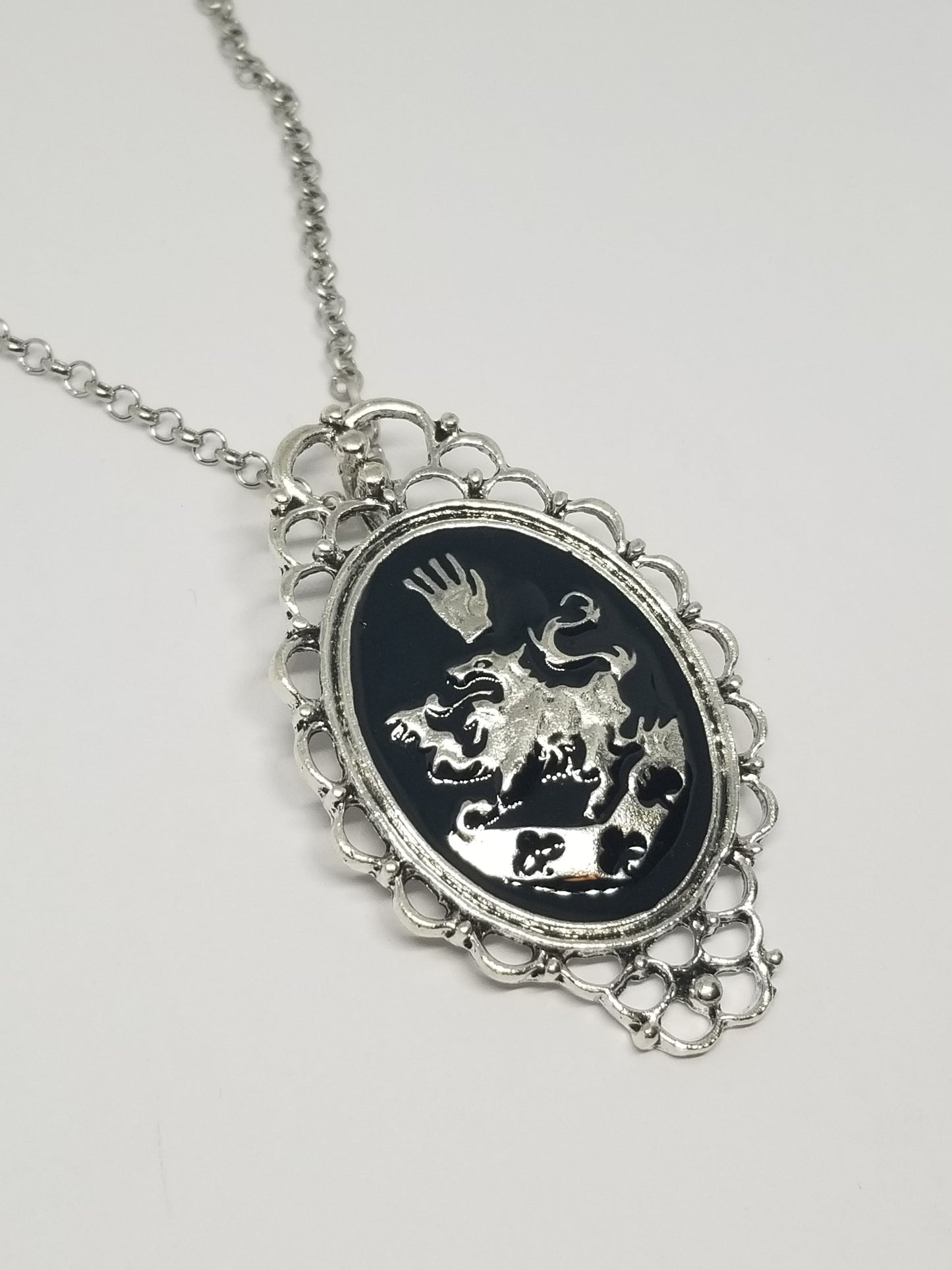 Vampire Diaries inspired black silver pendant necklace