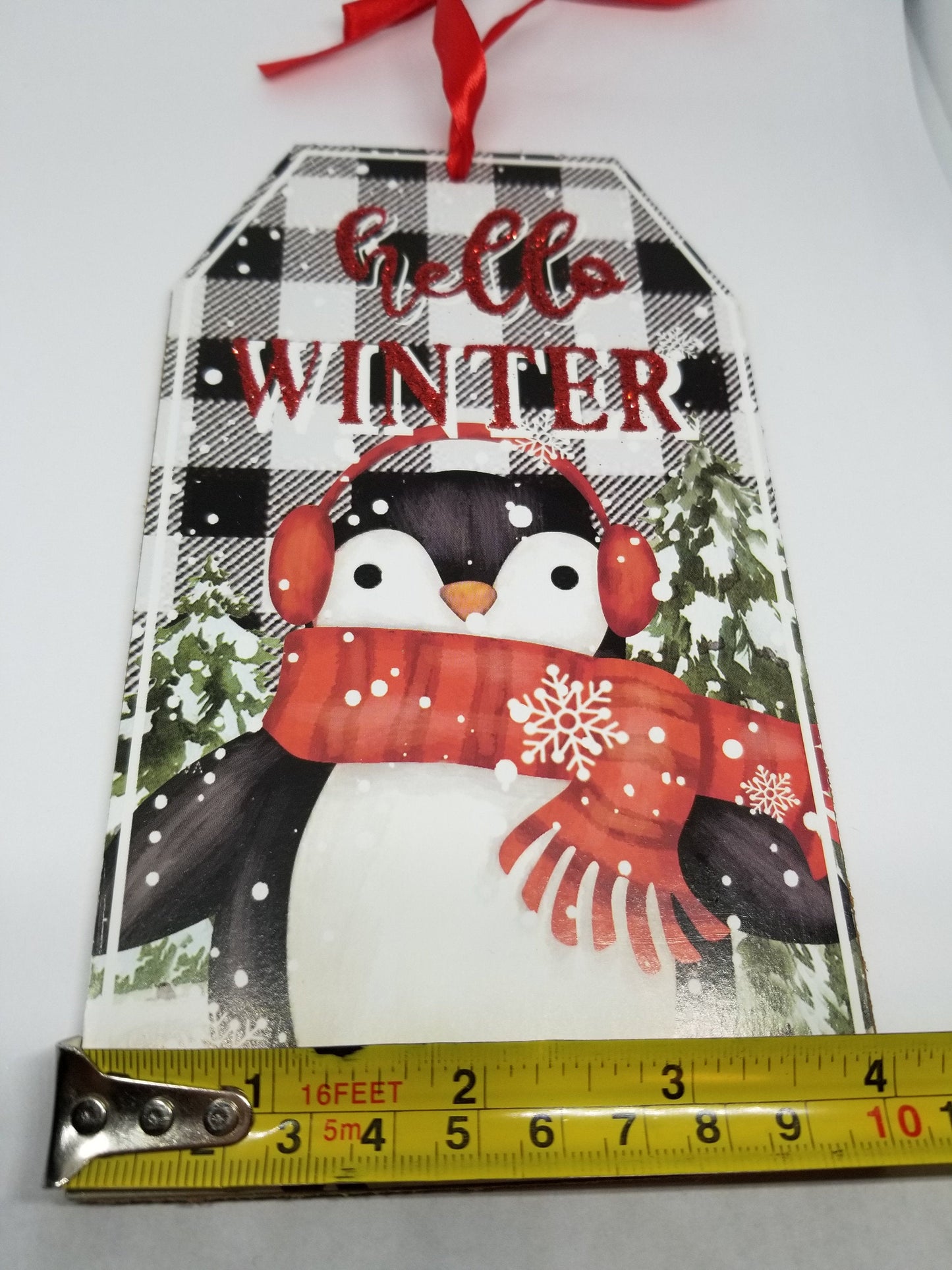 Hello winter penguin tag Christmas ornament