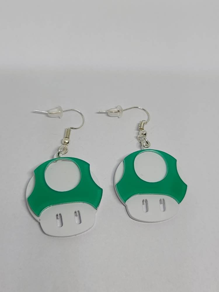 Super Mario brothers green mushroom acrylic dangle hook earrings