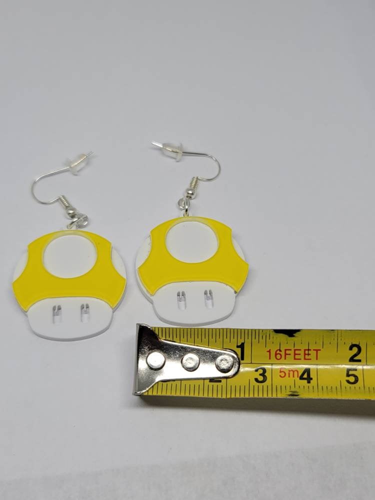 Super Mario brothers yellow mushroom acrylic dangle hook earrings