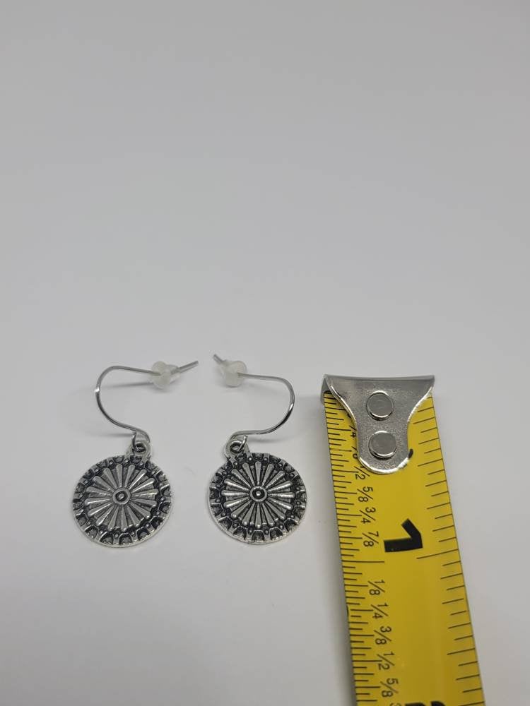 Silver round dangle hook earrings