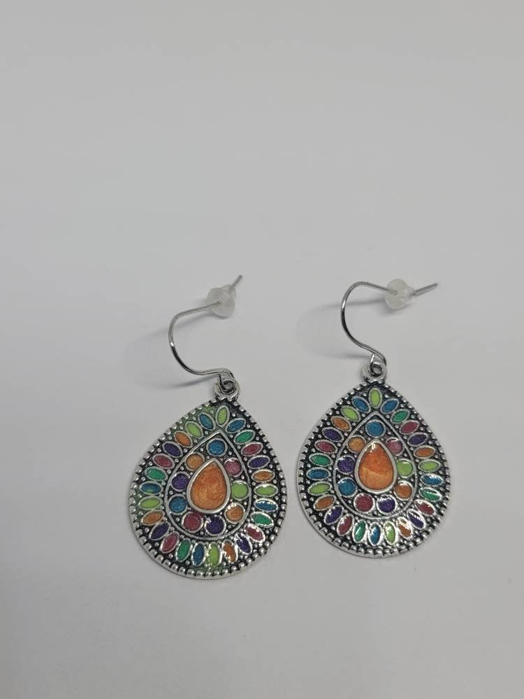 Silver colorful dangle hook earrings