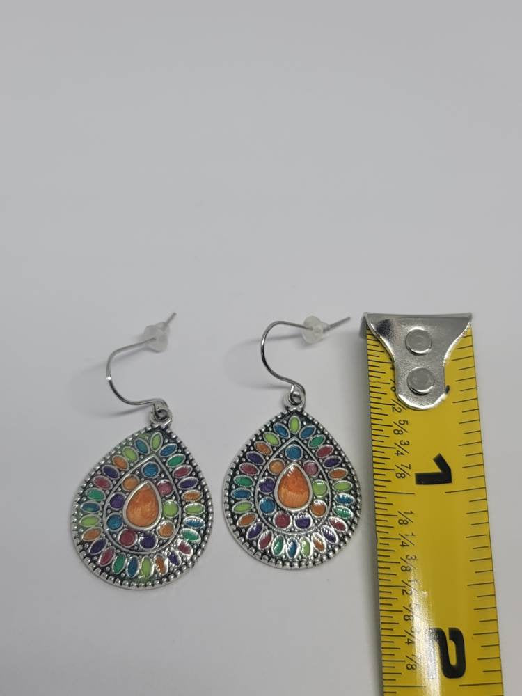 Silver colorful dangle hook earrings