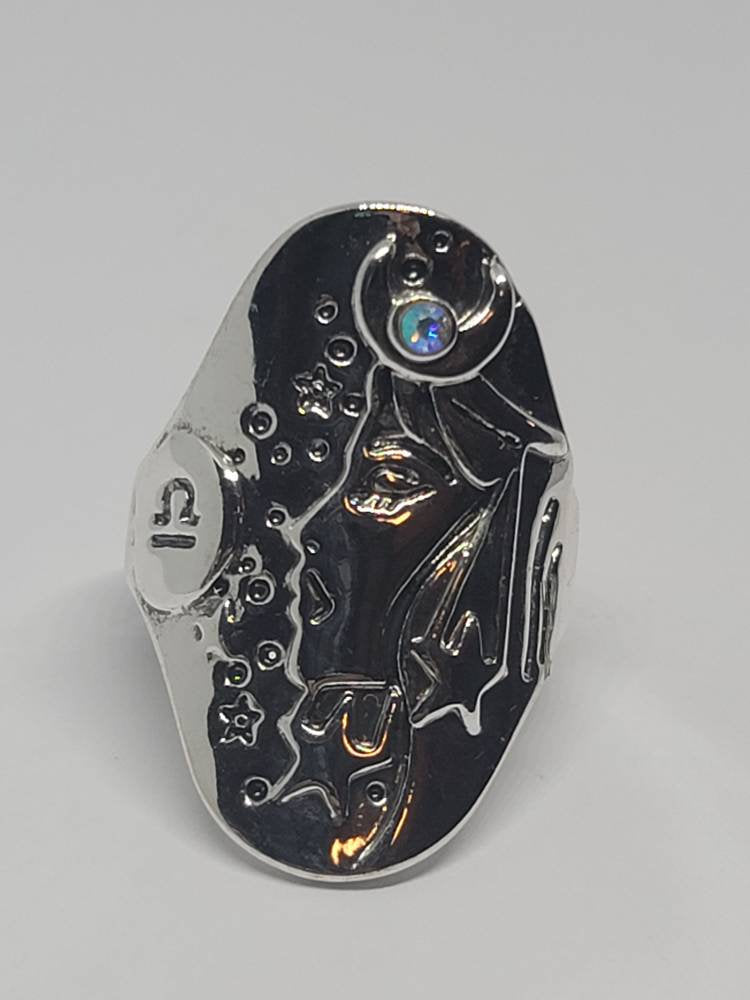 Silver woman detail ring size 7 1/2 star moon