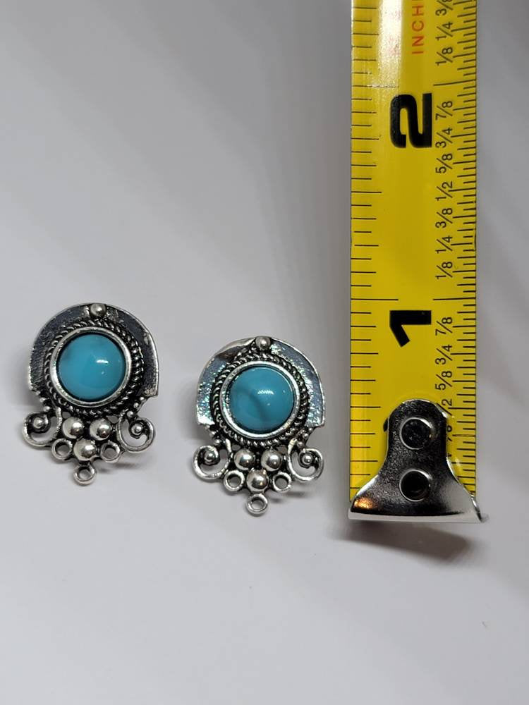 Silver blue post stud round earrings