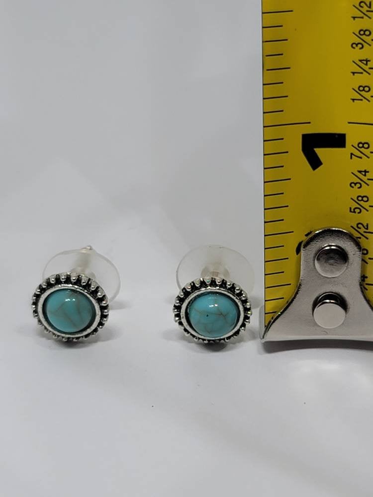 Silver turquoise stud post round earrings