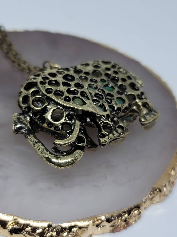 Silver elephant necklace rhinestone pendant