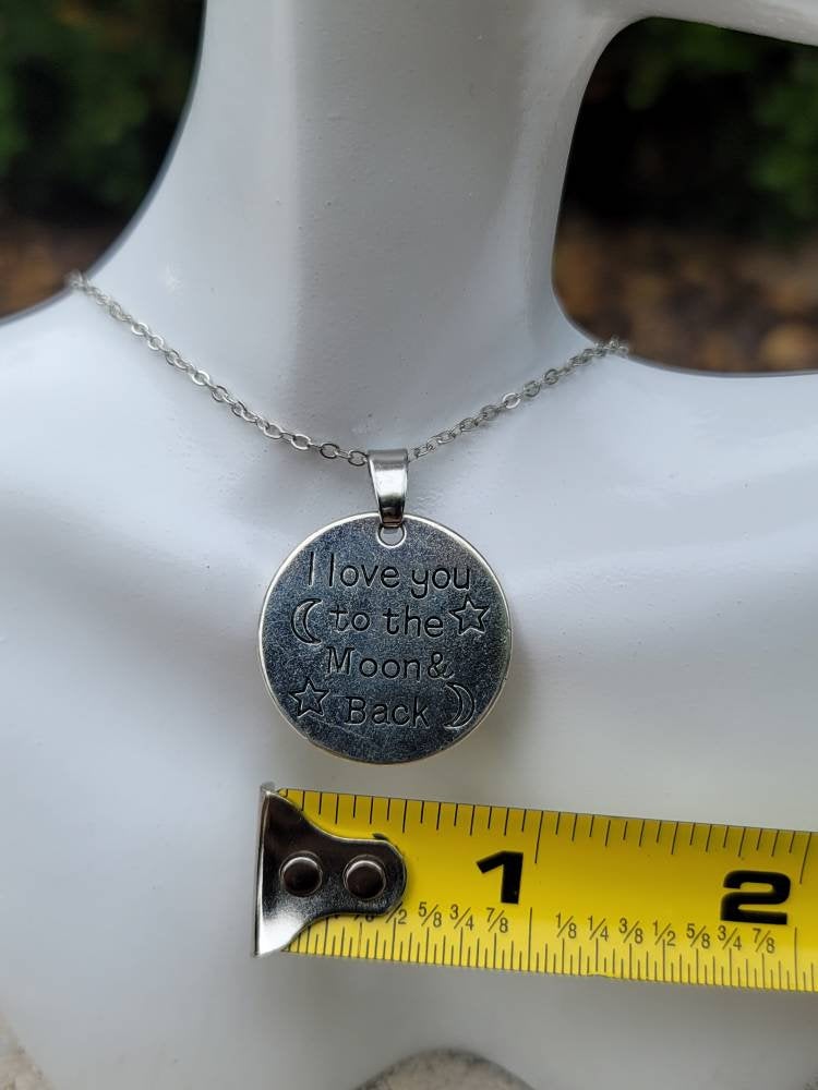 I love you to the moon and back silver necklace
