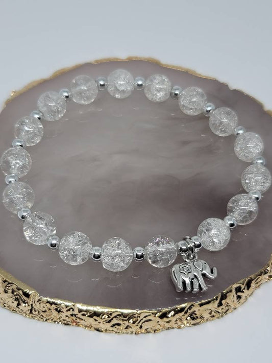 Clear beaded silver Elephant bracelet