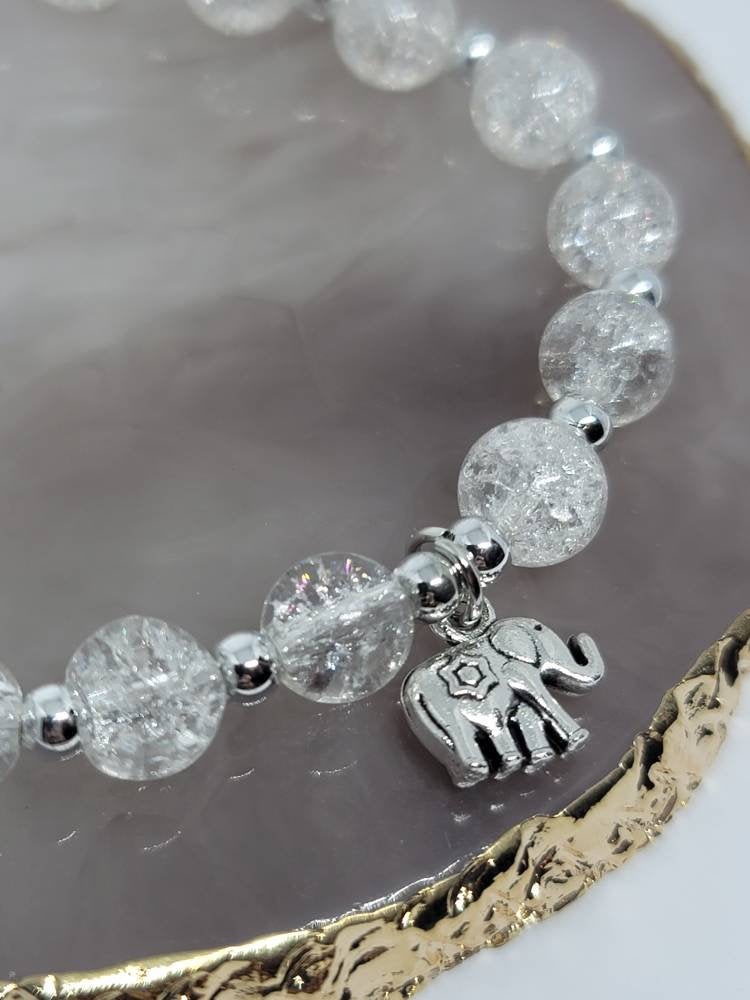 Clear beaded silver Elephant bracelet