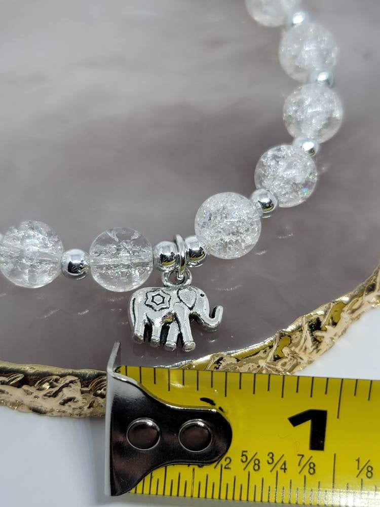 Clear beaded silver Elephant bracelet