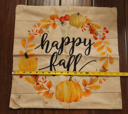 Happy fall pumpkin pillow cover zip up without filler