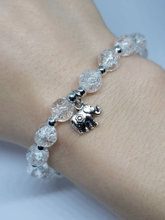 Clear beaded silver Elephant bracelet