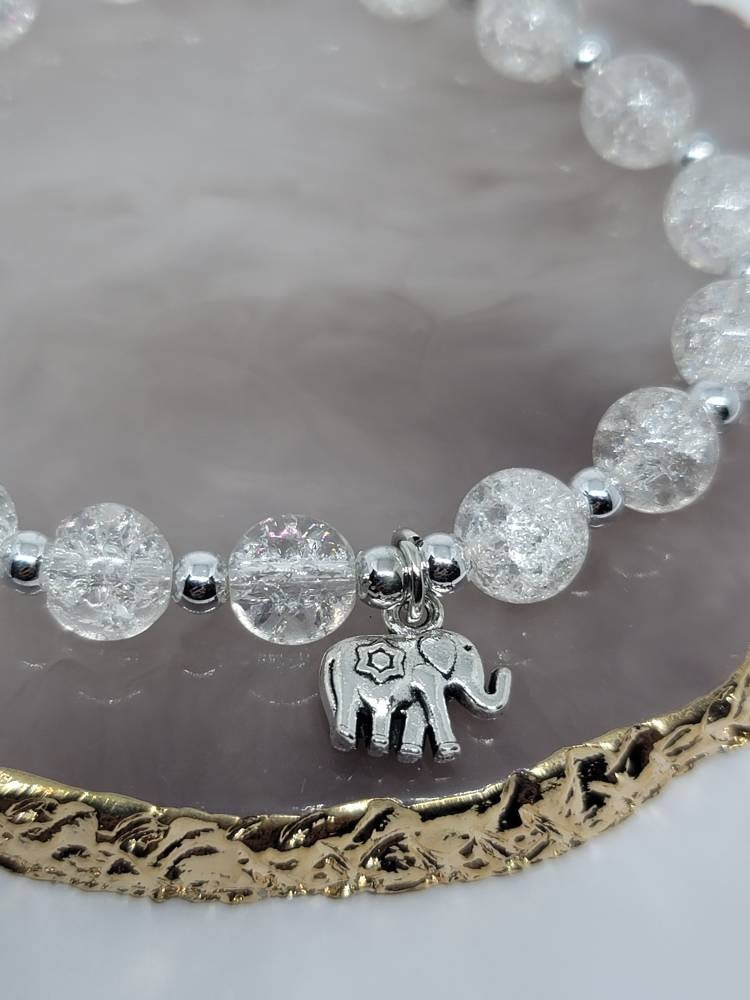 Clear beaded silver Elephant bracelet