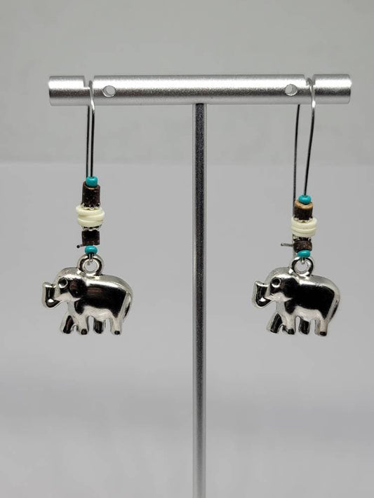 Silver elephant bead dangle earrings light weight
