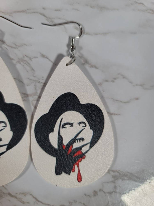 Nightmare on elm street  Freddy Kruger leather dangle hook earrings