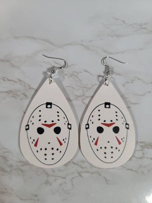 Friday The 13th Jason Voorhees leather dangle hook earrings