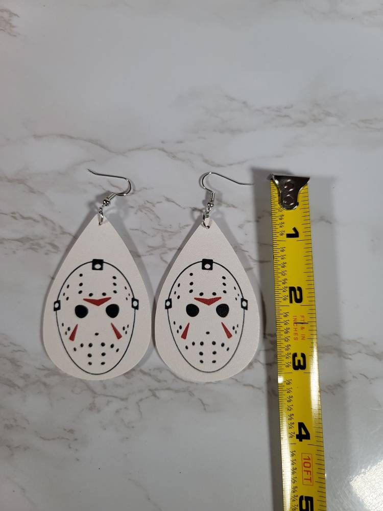 Friday The 13th Jason Voorhees leather dangle hook earrings