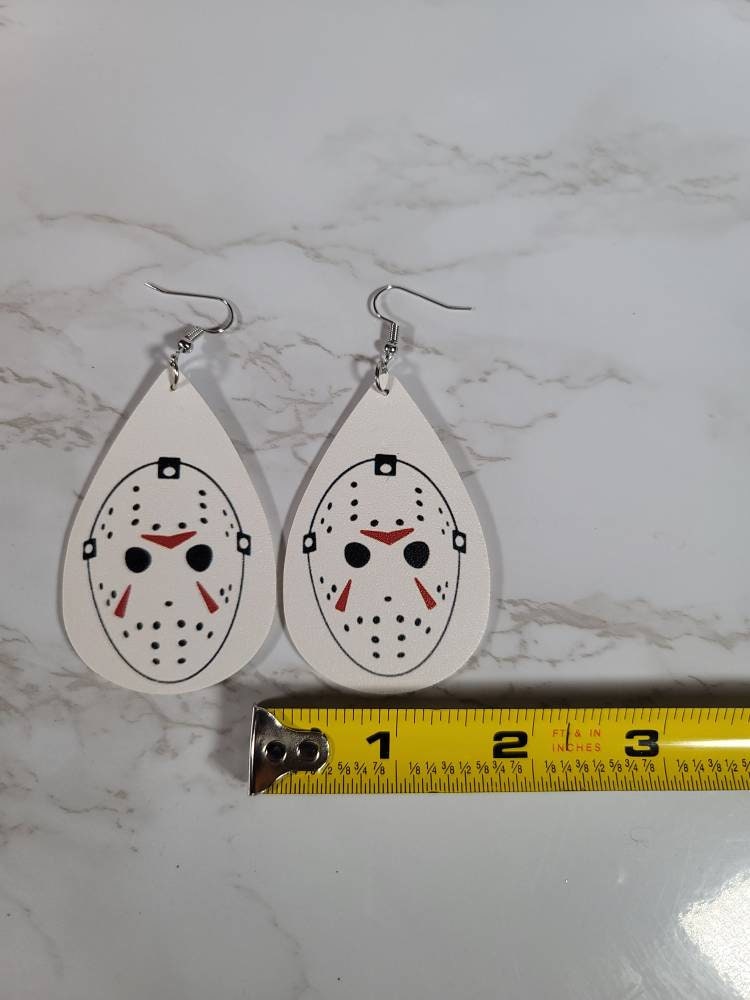 Friday The 13th Jason Voorhees leather dangle hook earrings