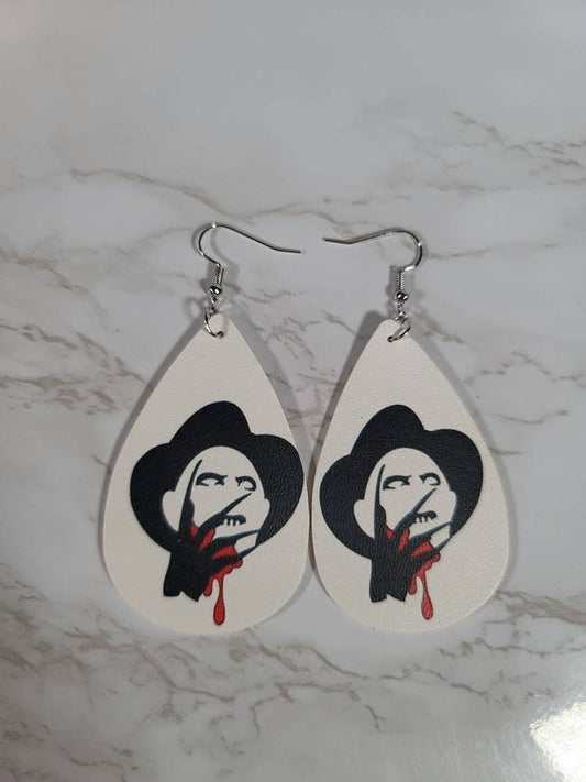 Nightmare on elm street  Freddy Kruger leather dangle hook earrings