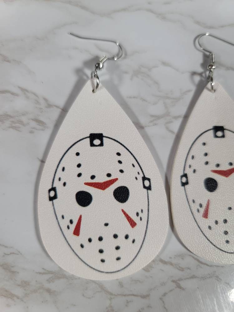 Friday The 13th Jason Voorhees leather dangle hook earrings