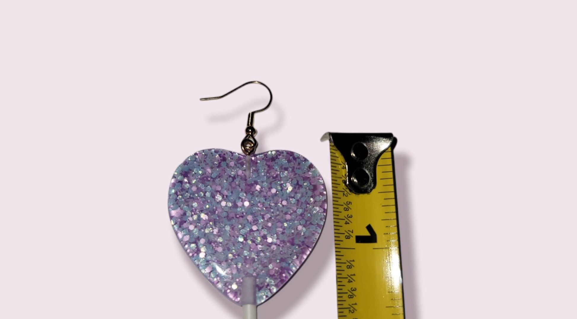 Purple glitter heart lollipop earrings