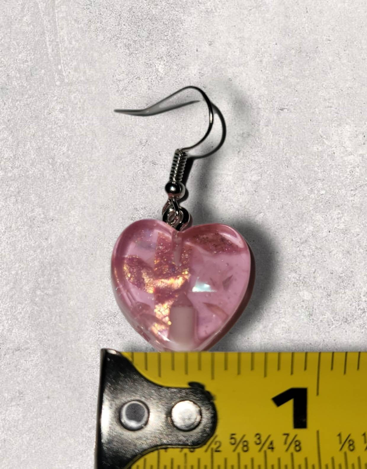Small pink sparkle heart lollipop earrings