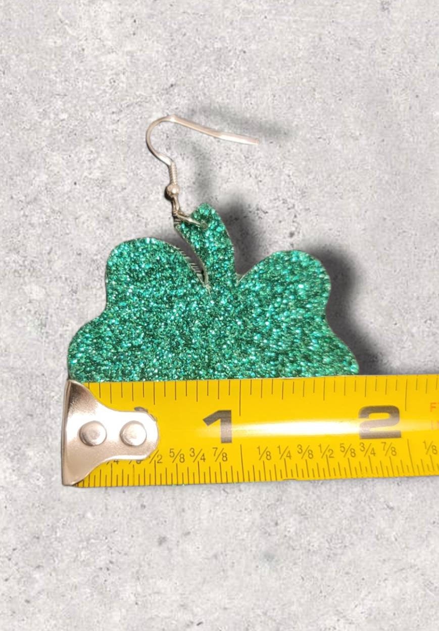 Green glitter clover earrings St Patrick's day earrings pu leather earrings dangle earrings