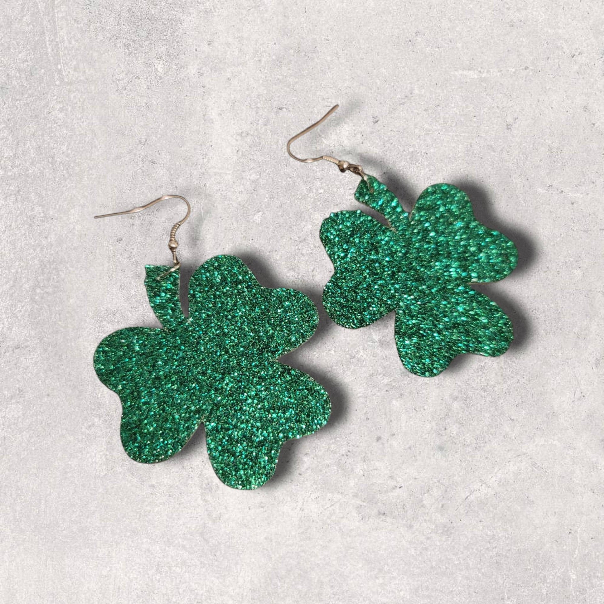 Green glitter clover earrings St Patrick's day earrings pu leather earrings dangle earrings