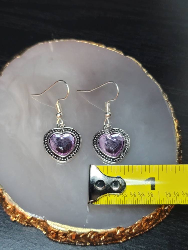 Silver heart dangle hook earrings