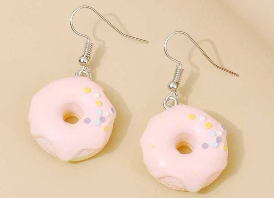 Pink frosting donut earrings dangle hook earrings