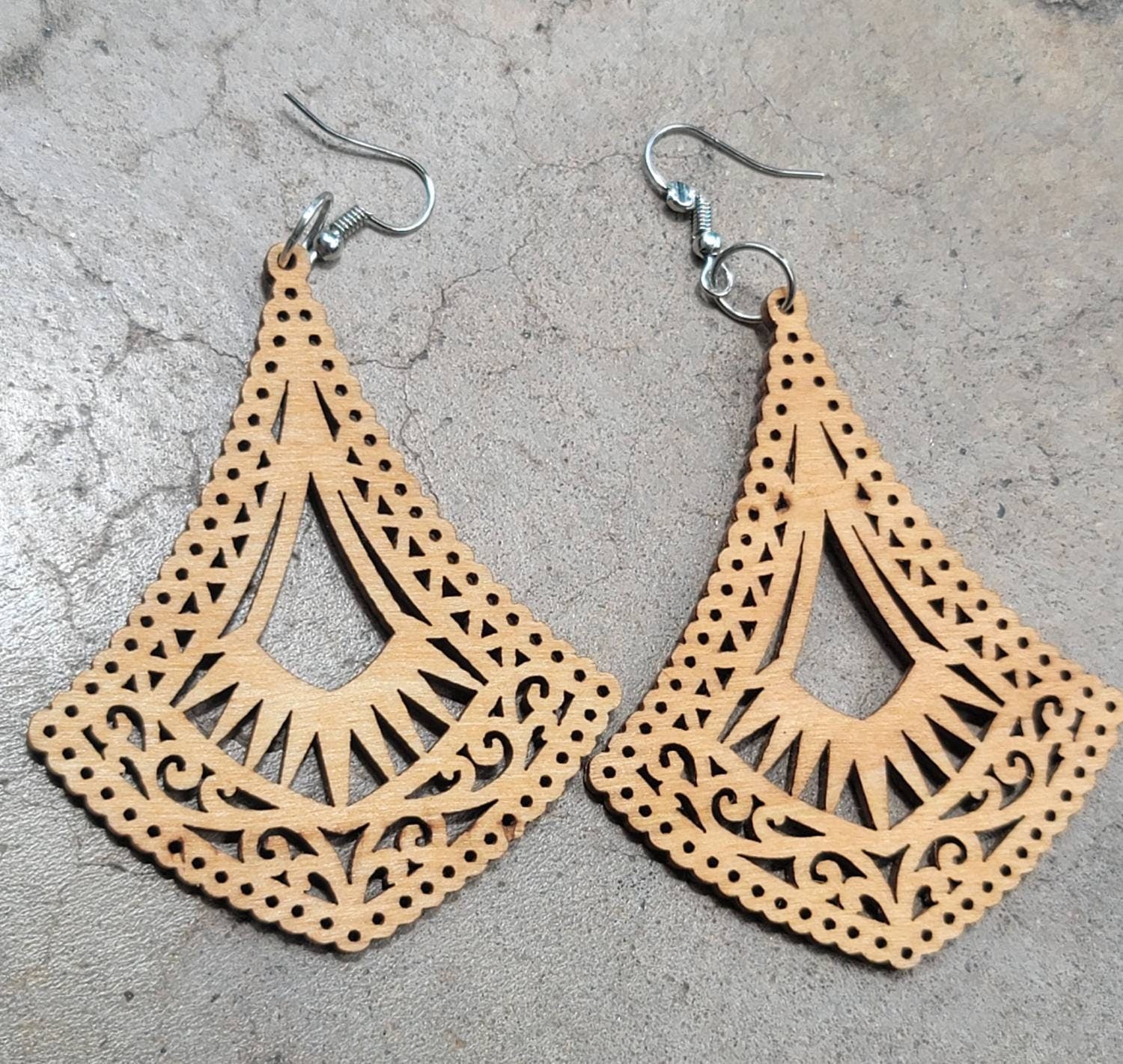 Wood earrings dangle hook wooden carved earrings