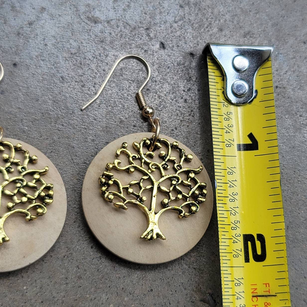 Tree of life wood earrings gold dangle hook wooden earrings