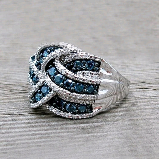 Blue rhinestone  silver ring size 7