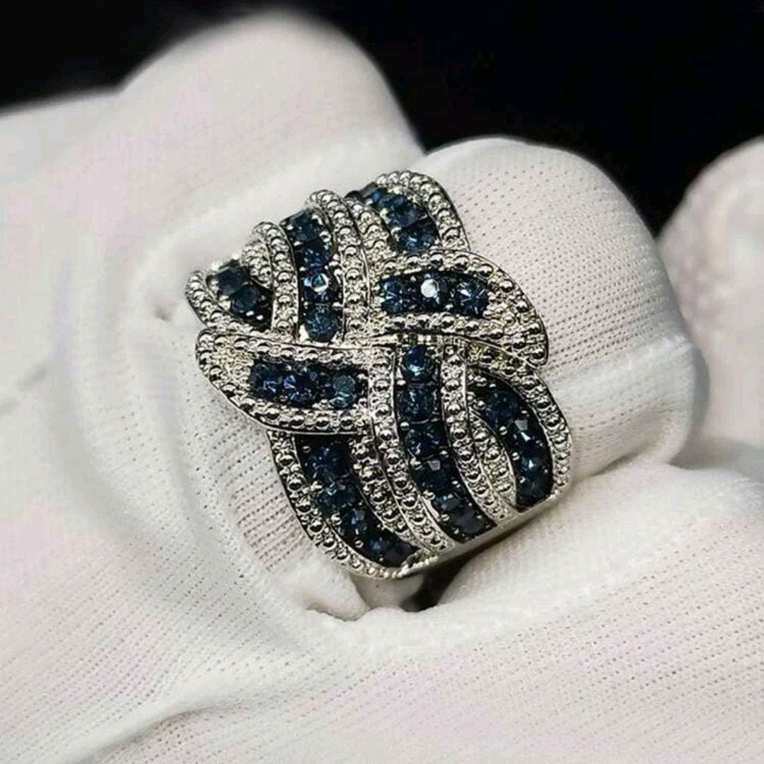 Blue rhinestone  silver ring size 7