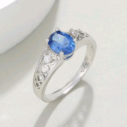 Zircon Blue rhinestone  silver ring size 9