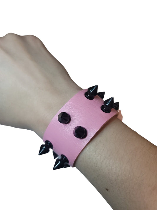 Pink spiked punk rock bracelet wrist cuff