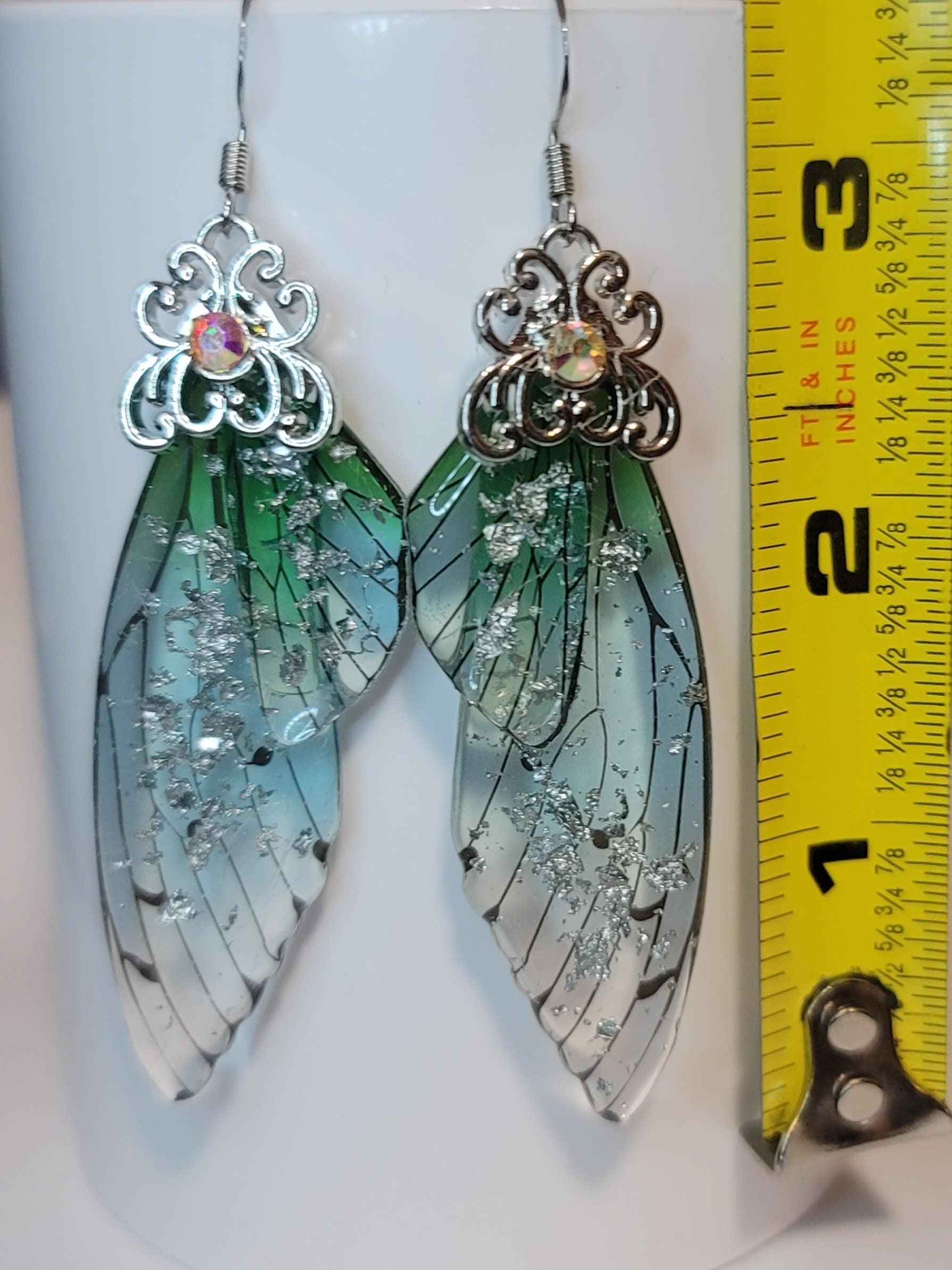 Silver Fairy wings clear earrings Mystical magical