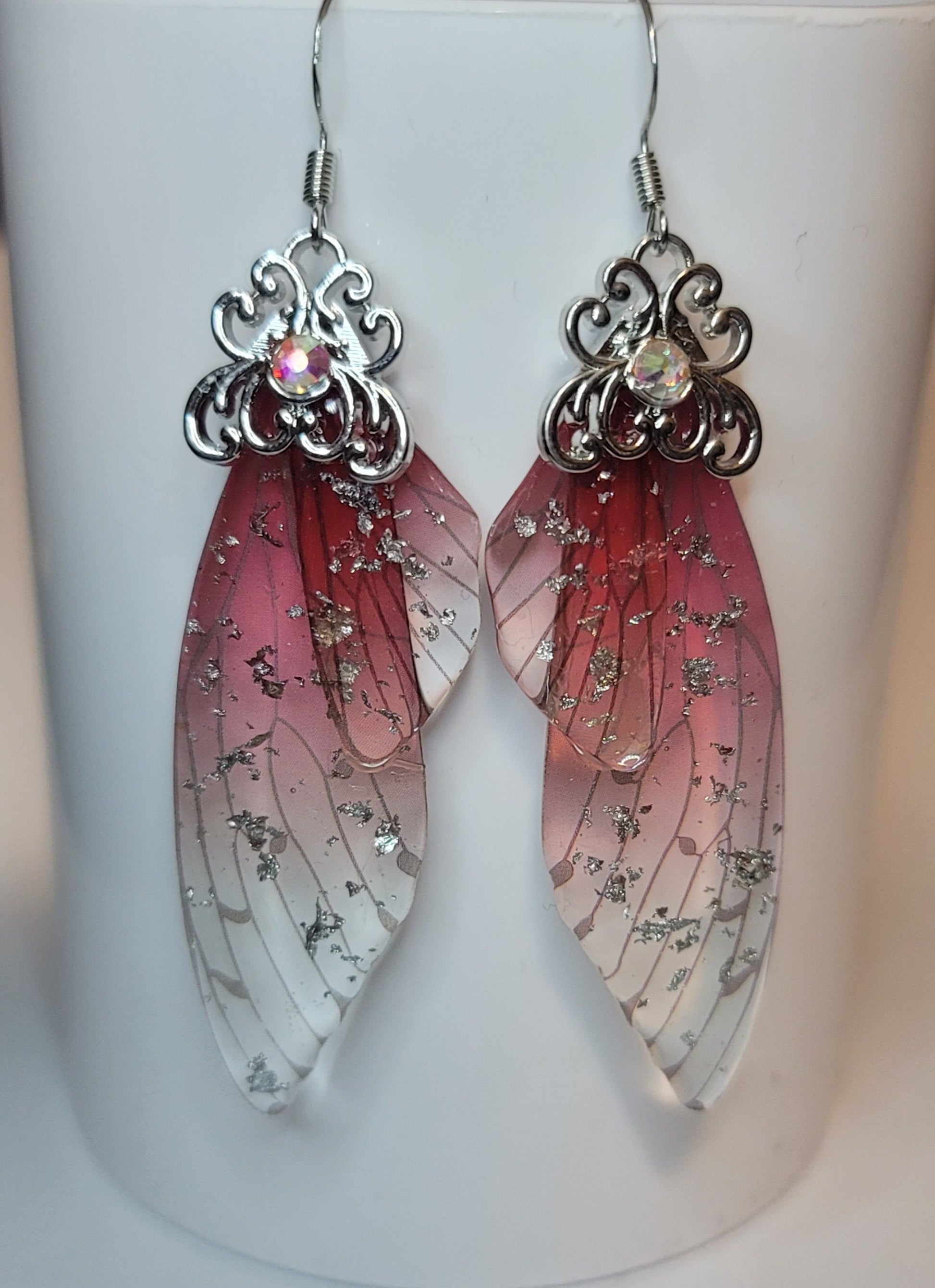 Silver Fairy wings clear earrings Mystical magical