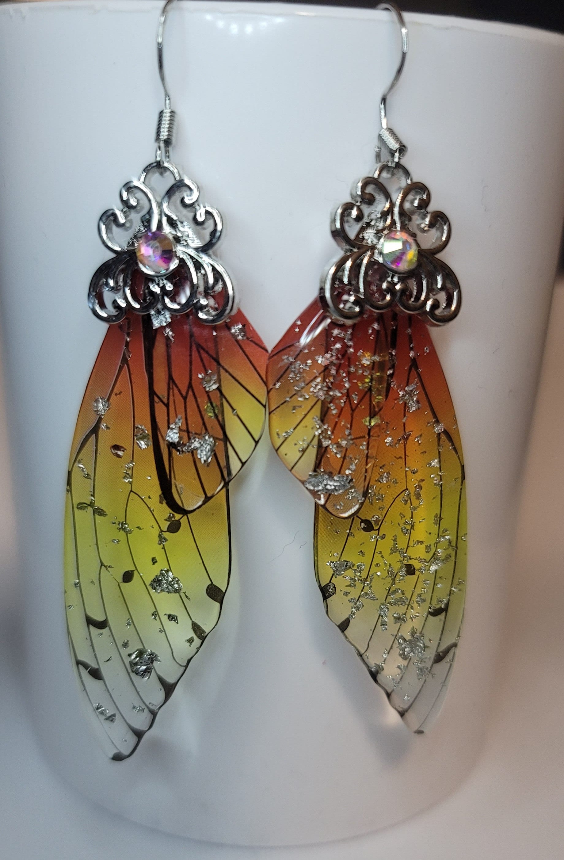 Silver Fairy wings clear earrings Mystical magical