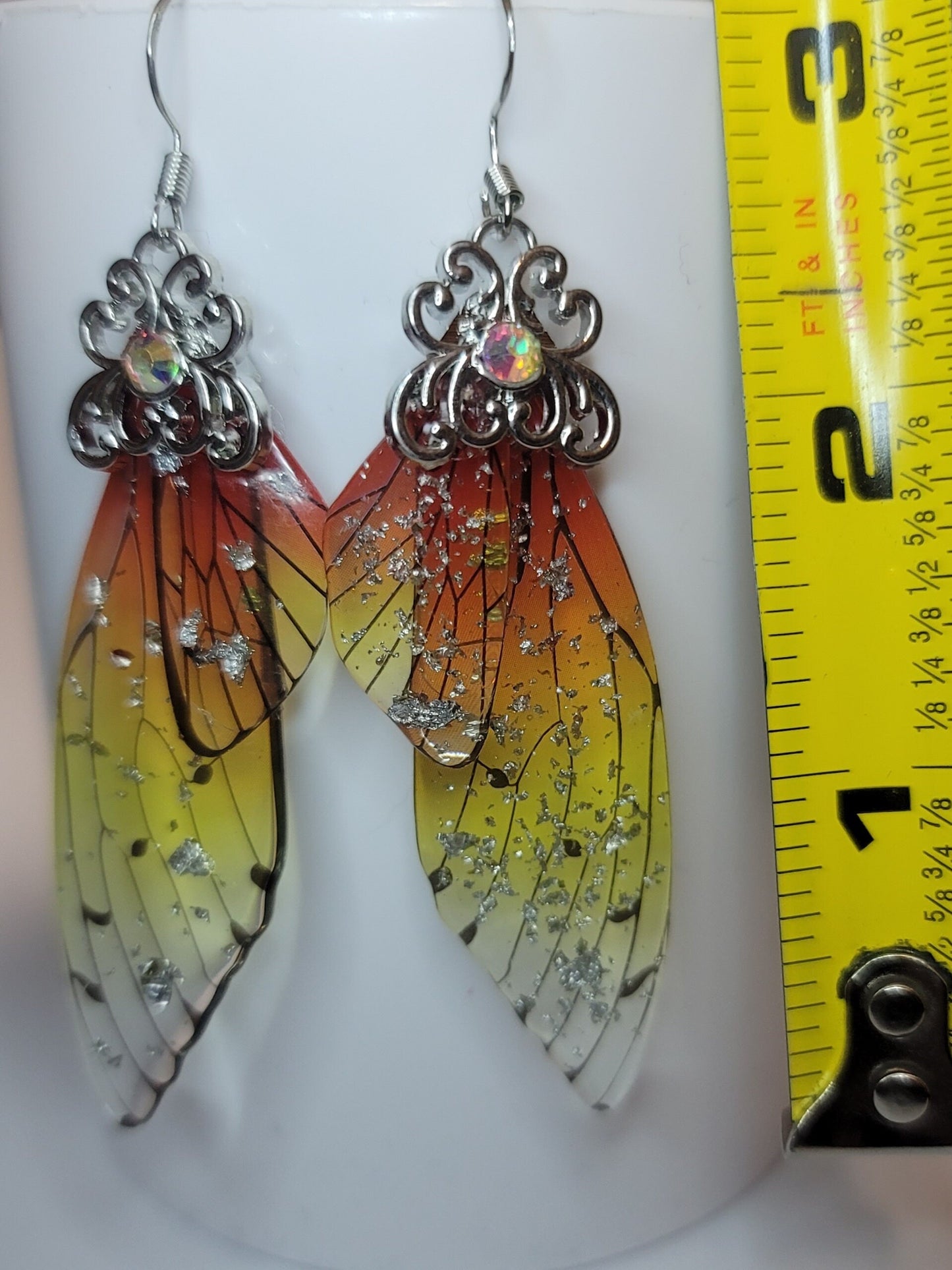 Silver Fairy wings clear earrings Mystical magical