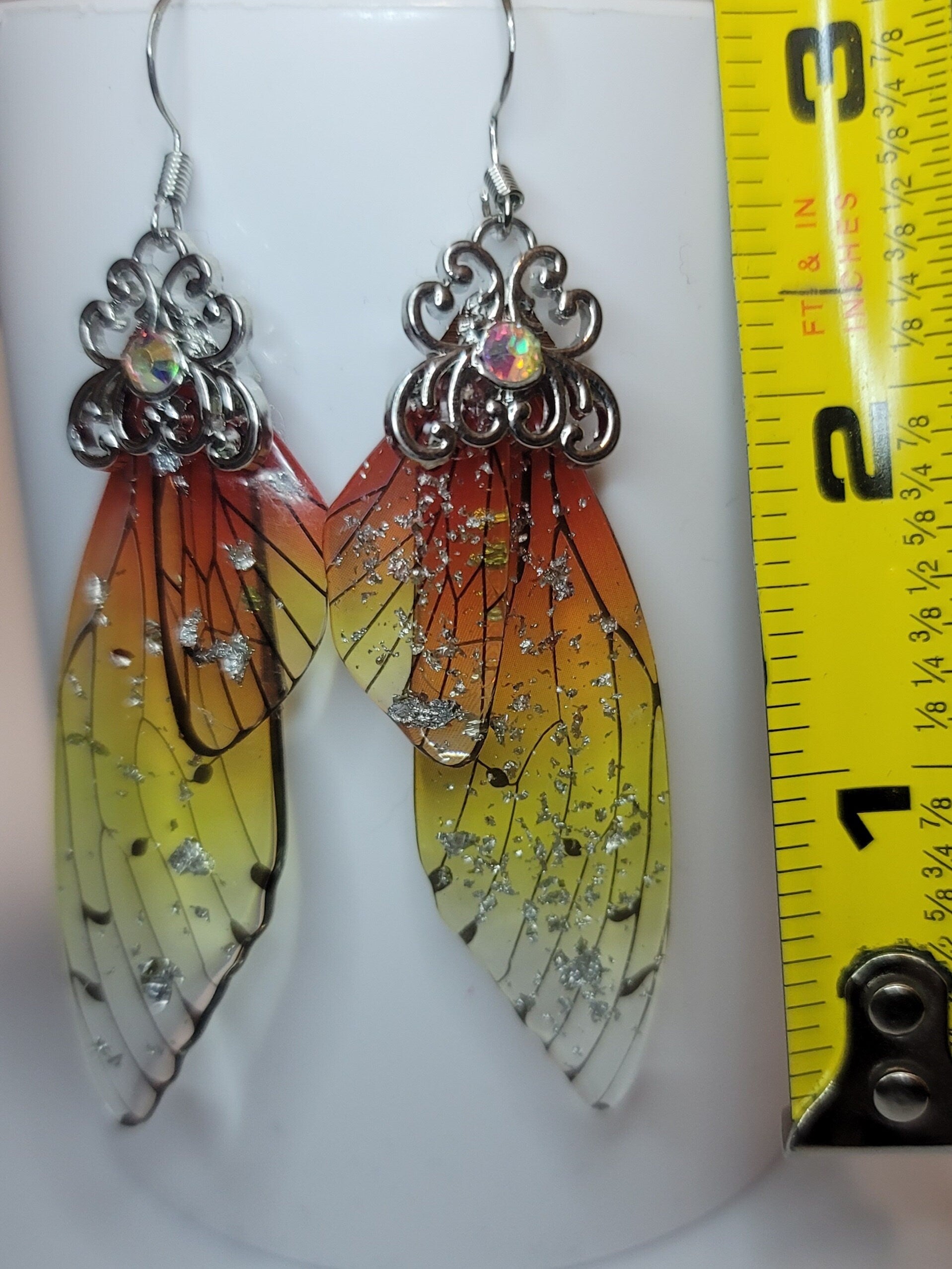 Silver Fairy wings clear earrings Mystical magical